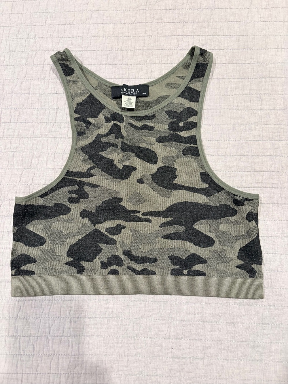 AKIRA Camo Seamless Sports Bra Crop Top Green Black M/L